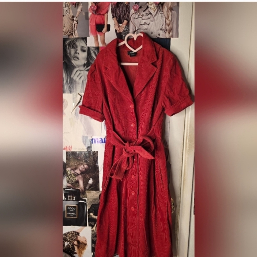 Viola Red Button-Up Cordoroy Dress